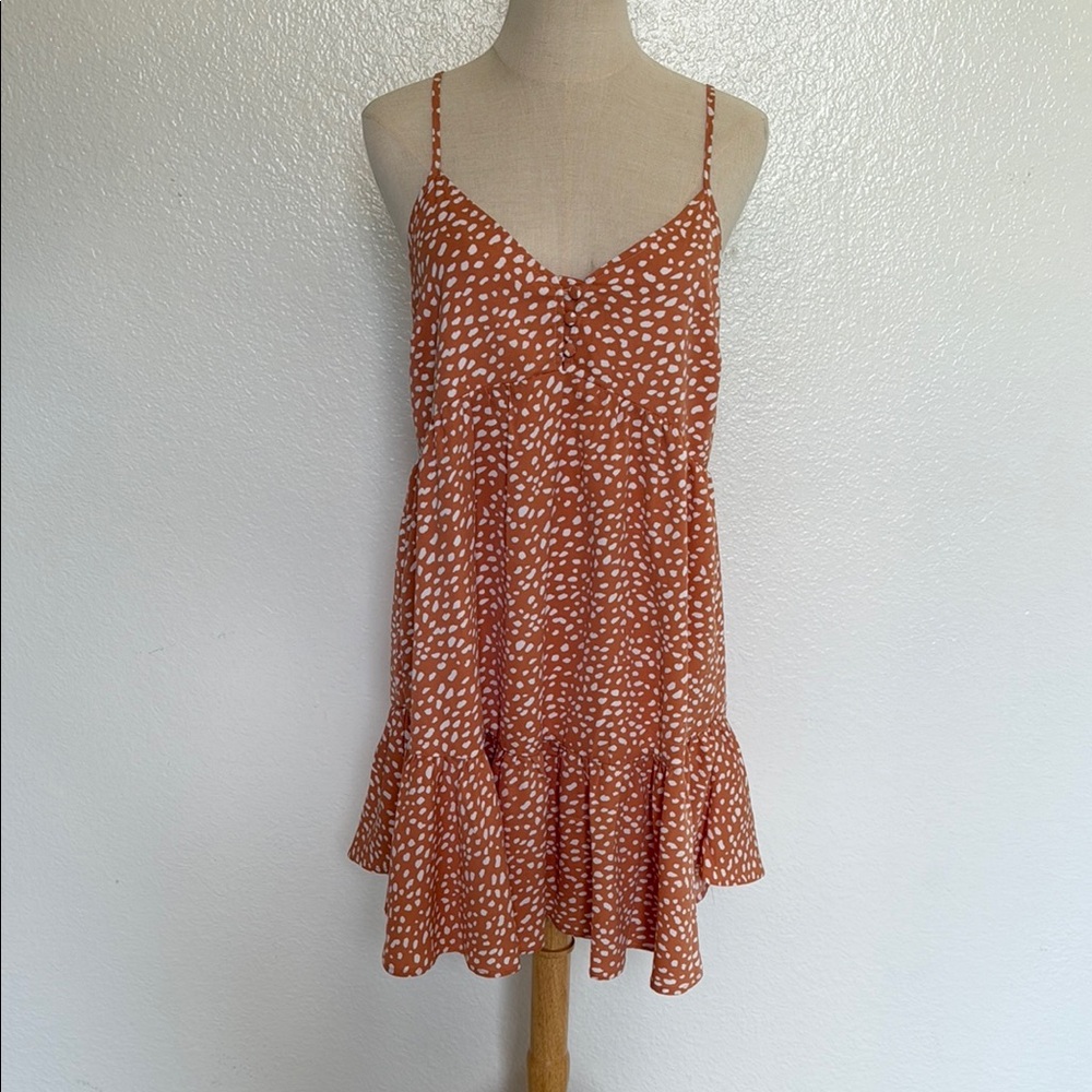 Spotted Orange Sleeveless Dress